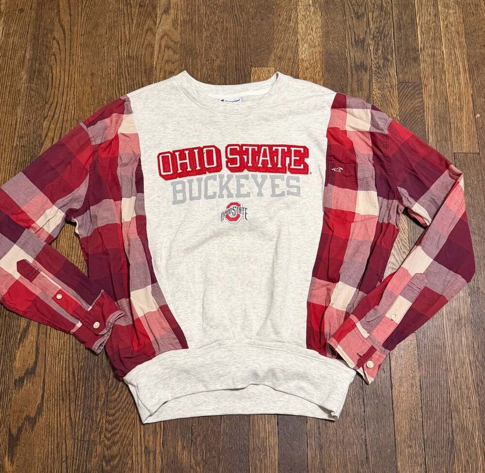 Hollister & Champion Reworked Ohio State Buckeyes Plaid Sweatshirt Crewneck Med